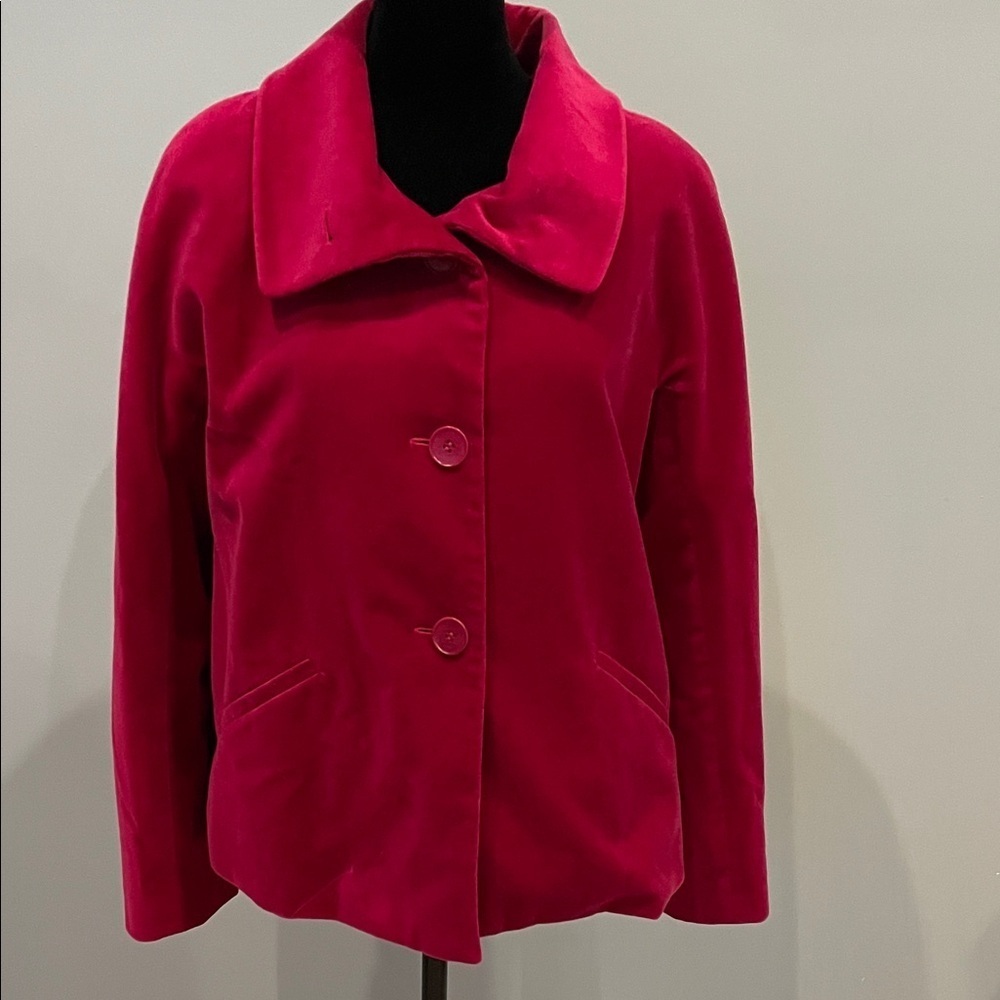 Women's dark pink velvet Jacket - pea coat Talbots size 4- cotton
